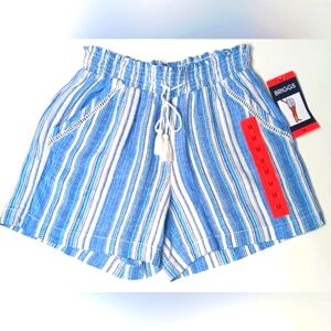 Briggs Women's Medium Light Blue Stripe Linen Shorts - Pull-On Mid-Rise - NWT